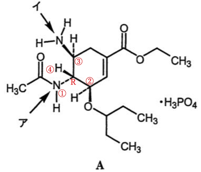 オセルタミビルの3つのキラル中心の立体化学 95回薬剤師国家試験問11b